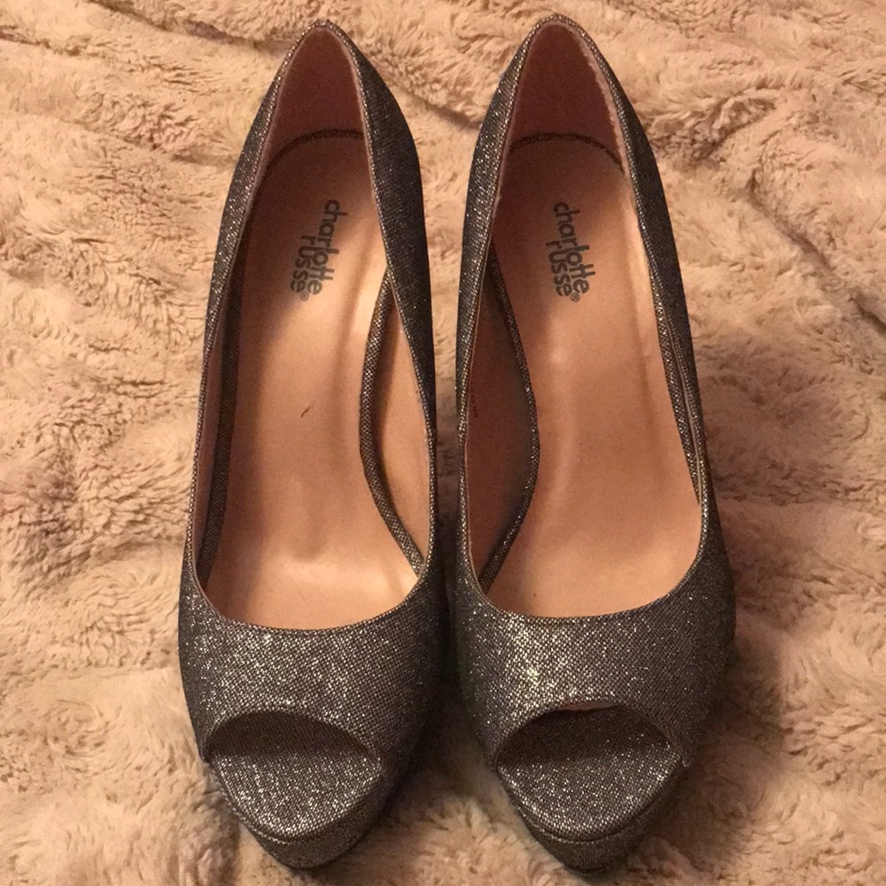 Silver/gray sparkly heels